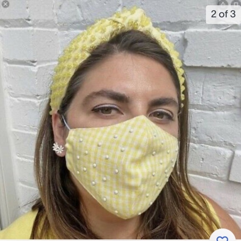 New Lele sadoughi yellow pearl embellished reusable mask
